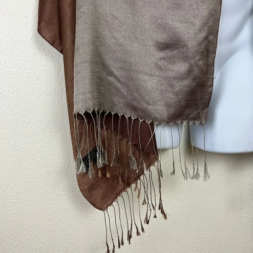 Books and Bygones 100% Silk. Made in Florence, Italy. Large Scarf / Shawl. Brown